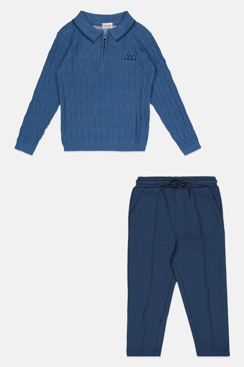 Norn Studios Toddlers Boy 2 Pieces Embroidered Logo Sweater With Jogger Pants Set, Multicolor - Image 2